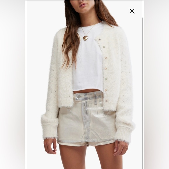 NEW FREE PEOPLE - Galivanting Metallic Denim Skort - Picture 1 of 13